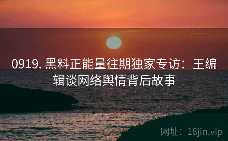 0919. 黑料正能量往期独家专访：王编辑谈网络舆情背后故事